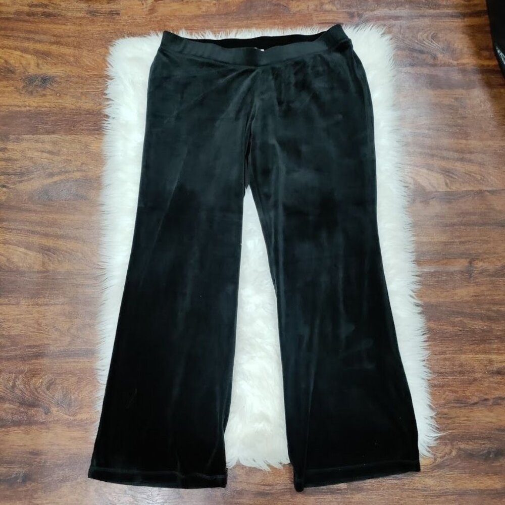 Juicy Couture Womens M/L Low Waist Velour Rhinestone Logo Wide Leg Pants Black - Picture 4 of 11